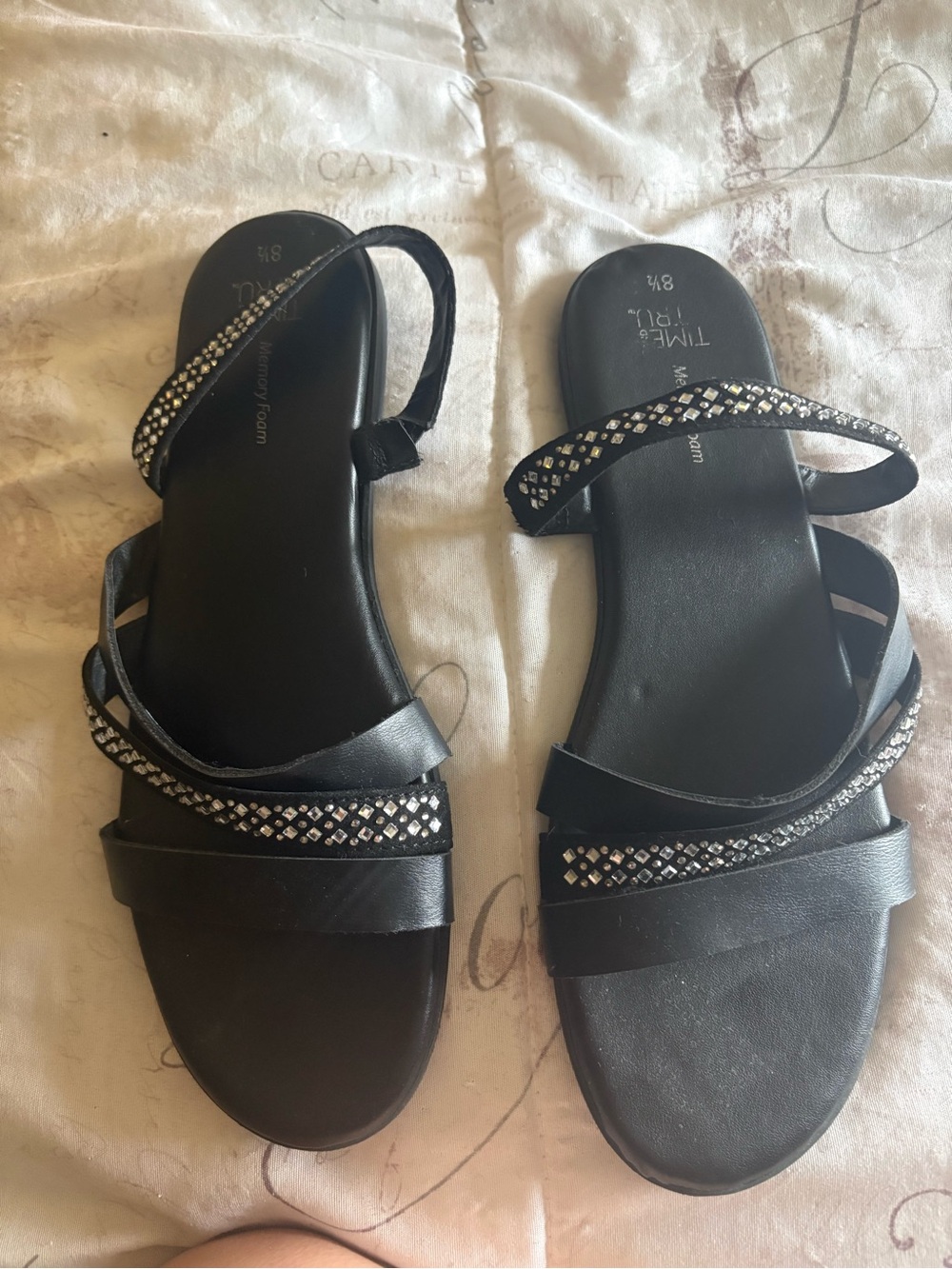 Time and Tru Black Embellished Strappy Sandals